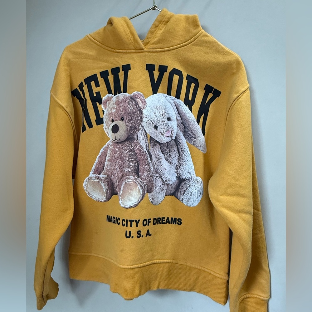 Zara Yellow Kids Sweatshirt with Teddy and Bunny Print